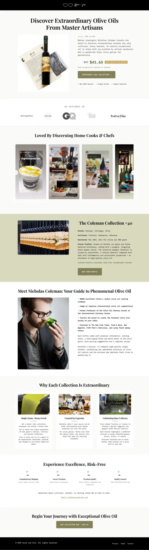 Specialty food landing page