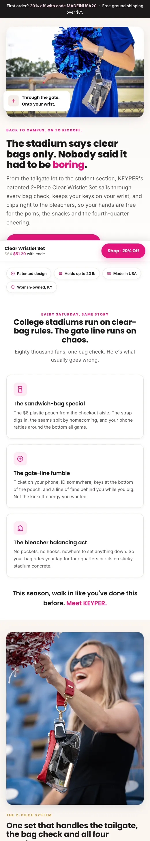 KEYPER game day landing page